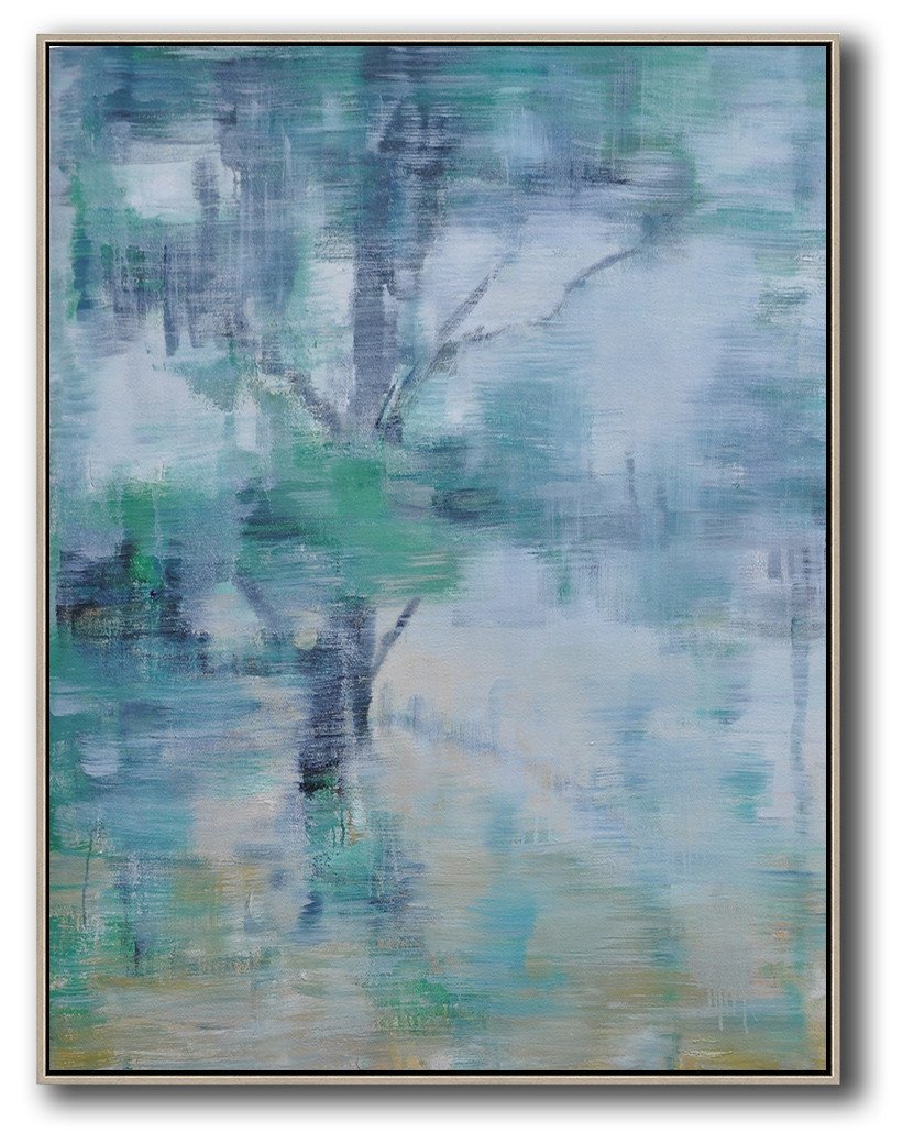 Extra Large Painting,Oversized Abstract Landscape Painting,Huge Abstract Canvas Art,Grey,Yellow,Light Green.etc